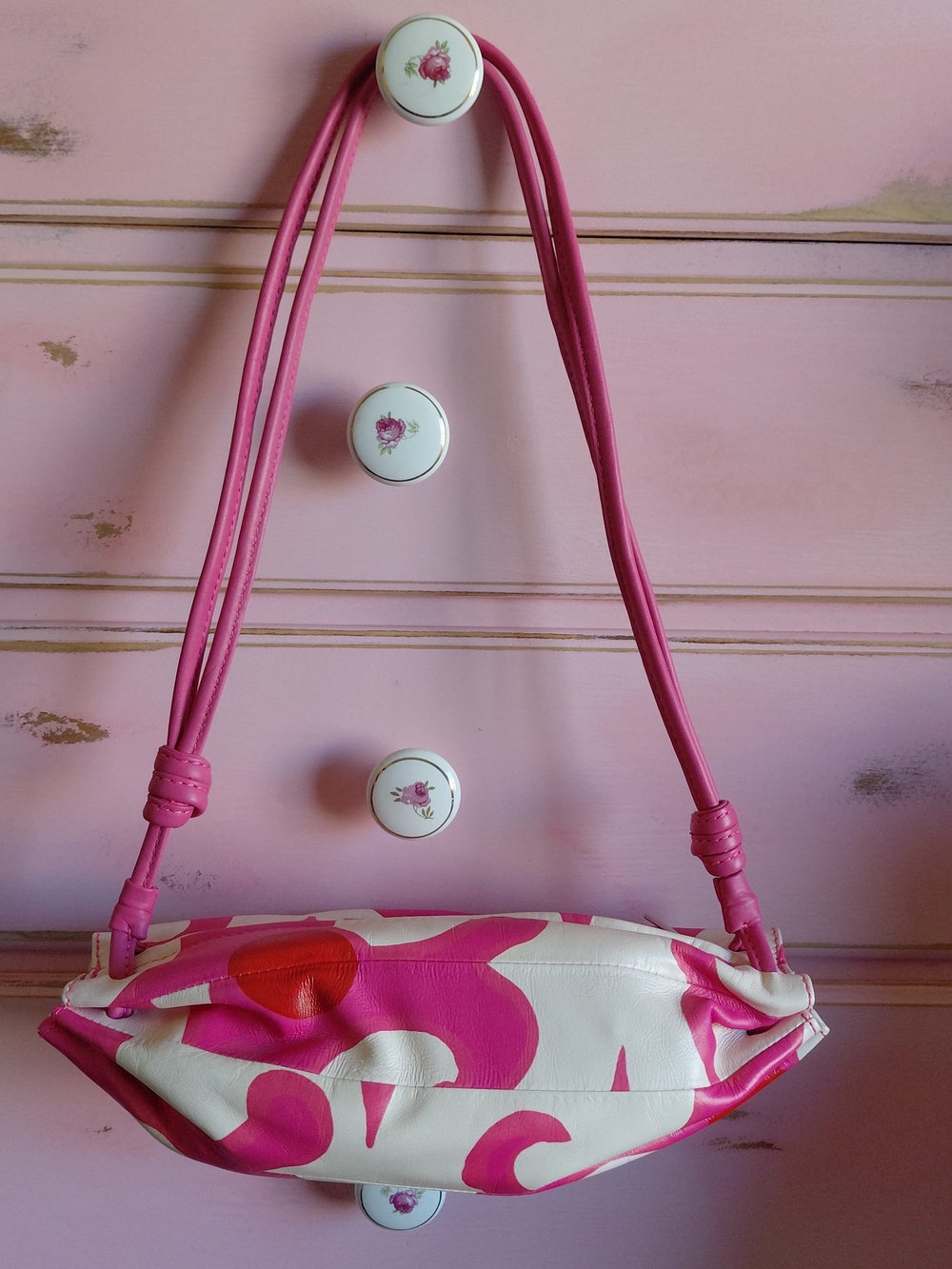 Marimekko Anthropologie Pink and White Pikku Shoulder Bag